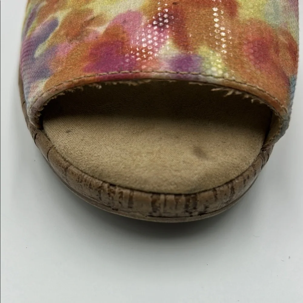 Michelle D Ellena Wedge Women's 10M Floral Slip On Peep Tow Yellow Pink